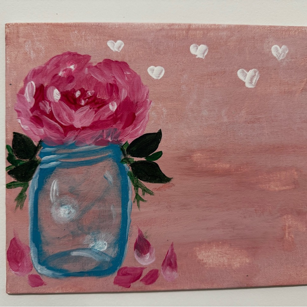 Hand-Painted Floral Mason Jar Art – Original Acrylic Painting